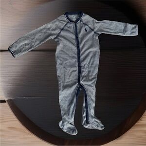 Ralph Lauren Baby Boy 9M Striped Footed Sleeper Pajamas Navy White Snaps